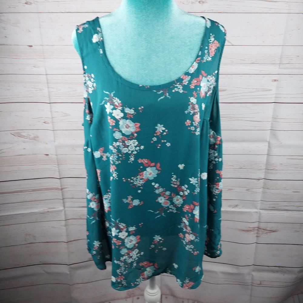 Torrid 1 Green w/ Pink Floral Print Top Camisole Women's Size 1XL Sleeveless